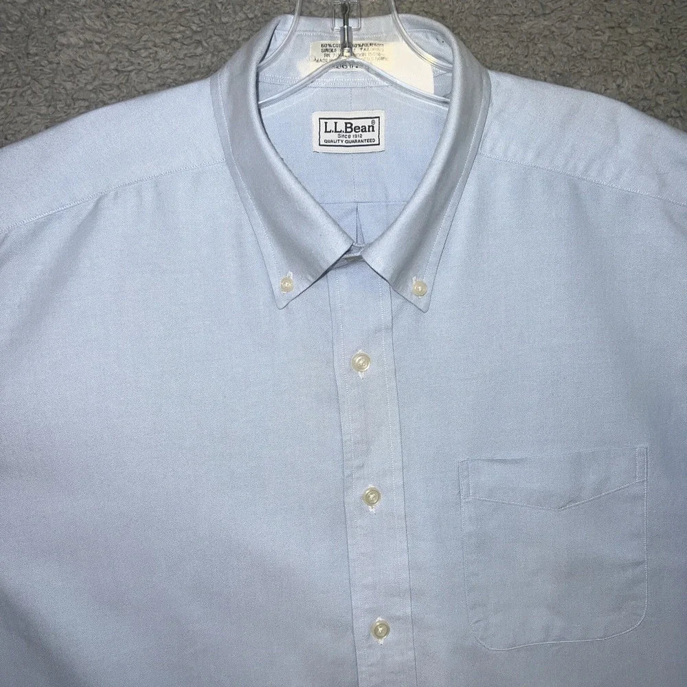 VTG LL Bean Shirt Men's Size 17.5 / 34 Blue OCBD Button Down Oxford 2002